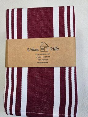 Urban Villa 12 Pack 20"x20" Cotton Napkin Set Burgundy Striped